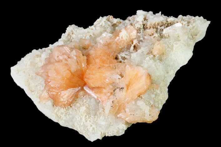 Peach Stilbite Crystals on Sparkling Quartz Chalcedony - India #168754